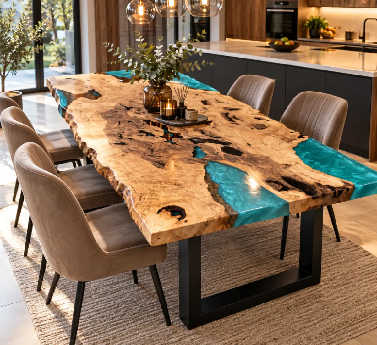 Epoxidharztisch Mesche Cappuccino Natur Kantig