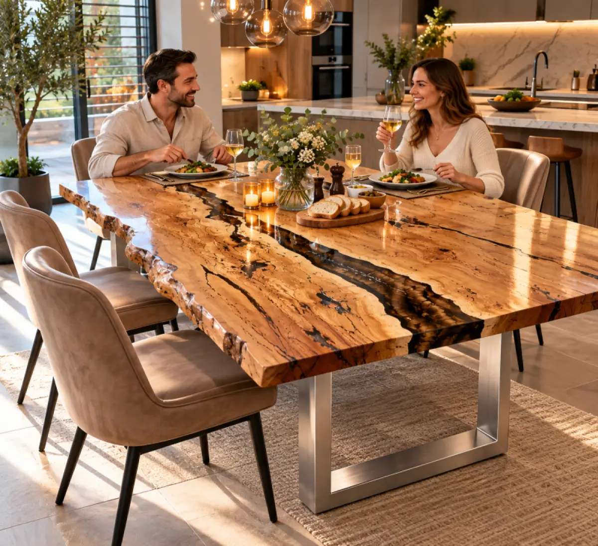 Epoxidharztisch Mesche Cappuccino Natur Kantig