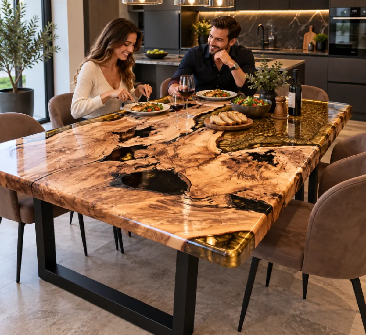 Epoxidharztisch Mesche Cappuccino Oval Kantig