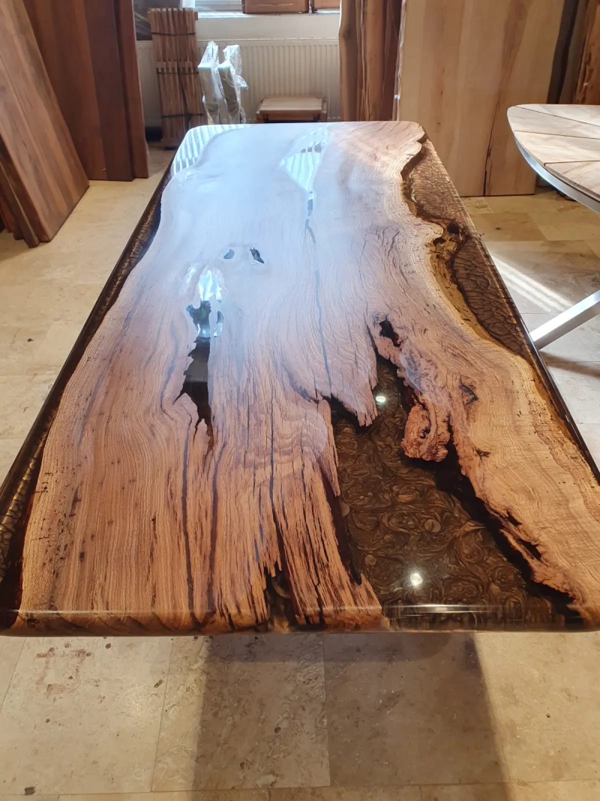 Epoxidharztisch Mesche Cappuccino Oval Kantig
