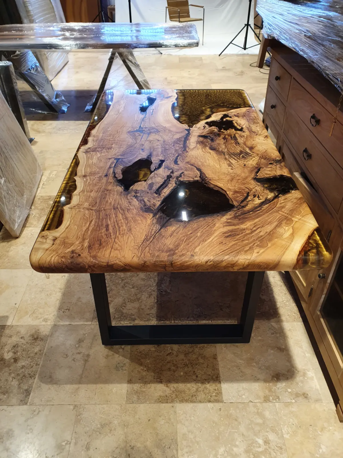 Epoxidharztisch Mesche Cappuccino Oval Kantig