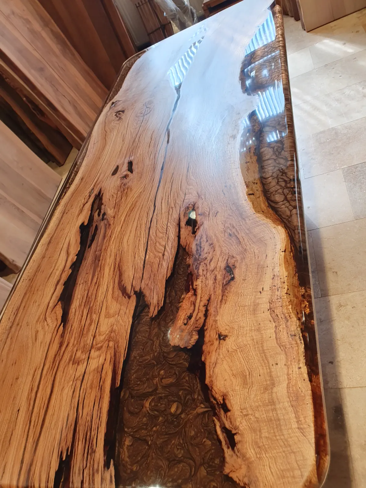 Epoxidharztisch Mesche Cappuccino Oval Kantig