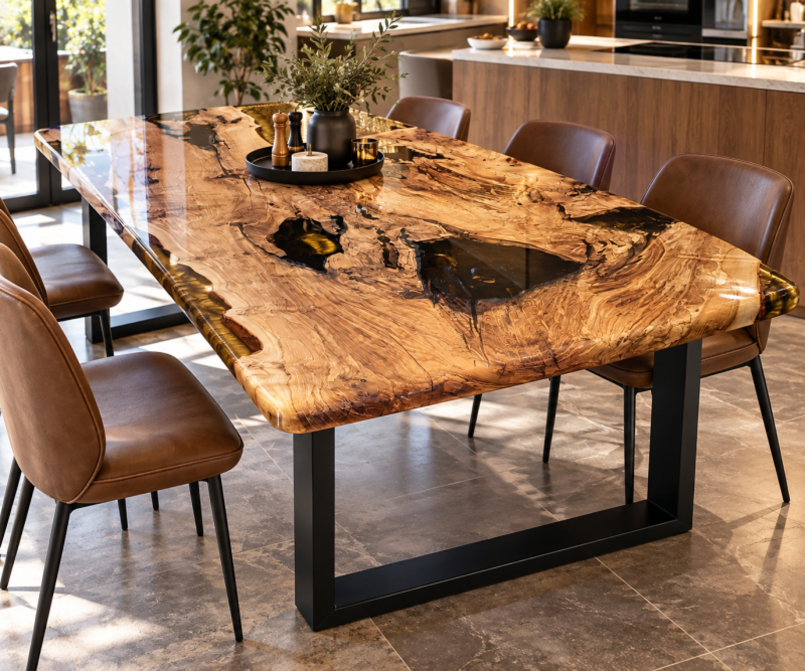 Epoxidharztisch Mesche Cappuccino Oval Kantig