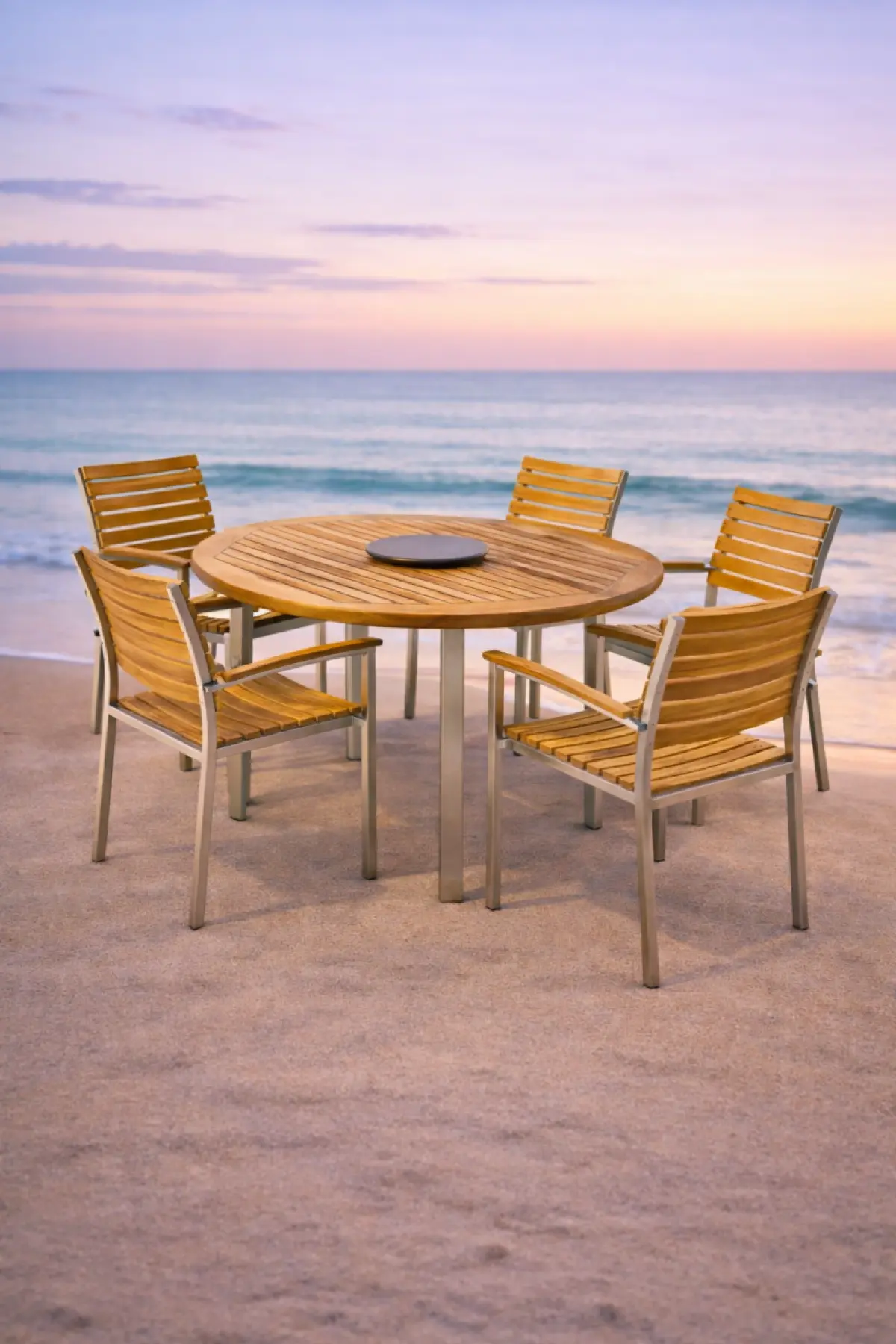 Garten-Stapelstuhl aus Teakholz Memory mit Armlehne 