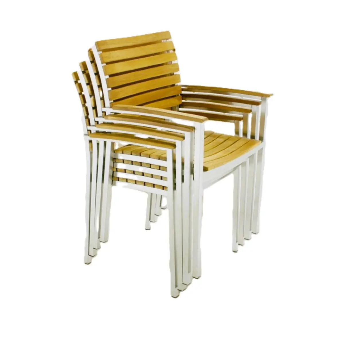 Garten-Stapelstuhl aus Teakholz Memory mit Armlehne 