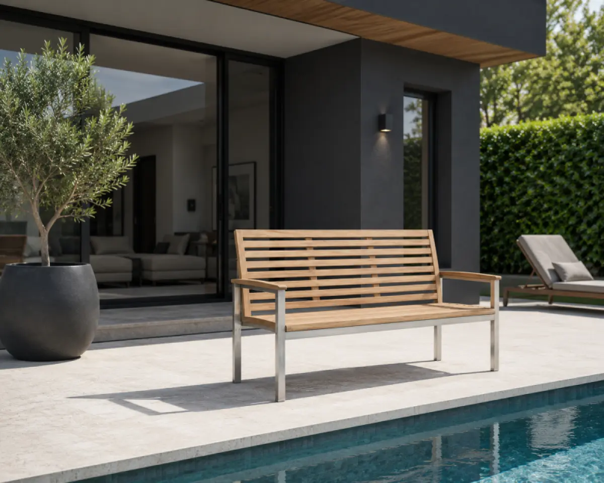 Gartenbank aus Teakholz Memory mit Armlehne 