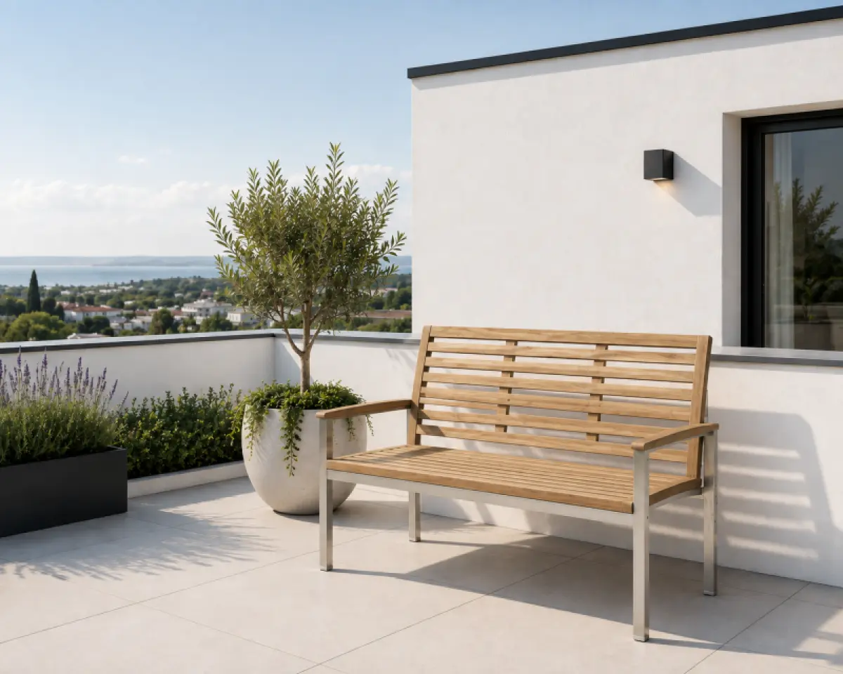 Gartenbank aus Teakholz Memory mit Armlehne 