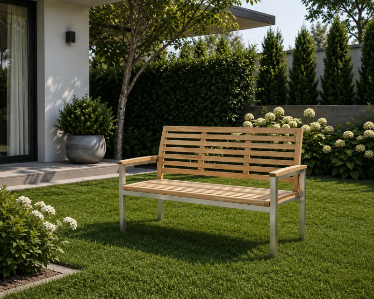 Gartenbank aus Teakholz Memory mit Armlehne 