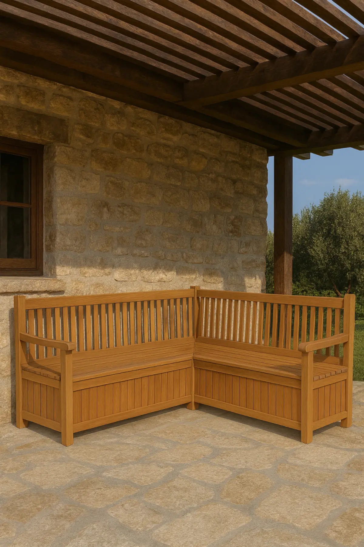 Truhenbank Toronto aus Teakholz 