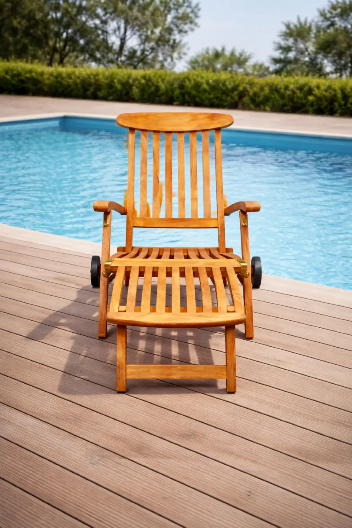 Klappbarer Liegestuhl aus Teakholz Rossi mit Räder
