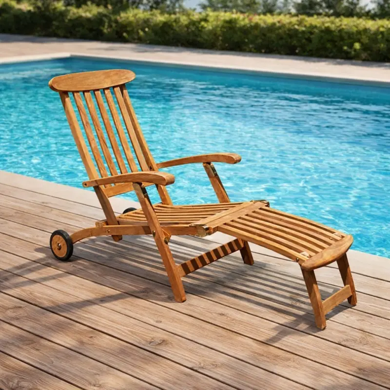 Klappbarer Liegestuhl aus Teakholz Rossi mit Räder