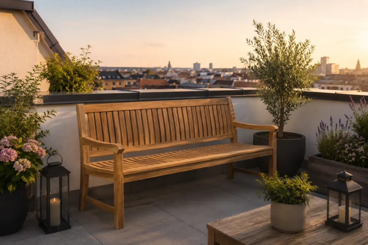 Teakholz Gartenbank Rio mit Armlehnen