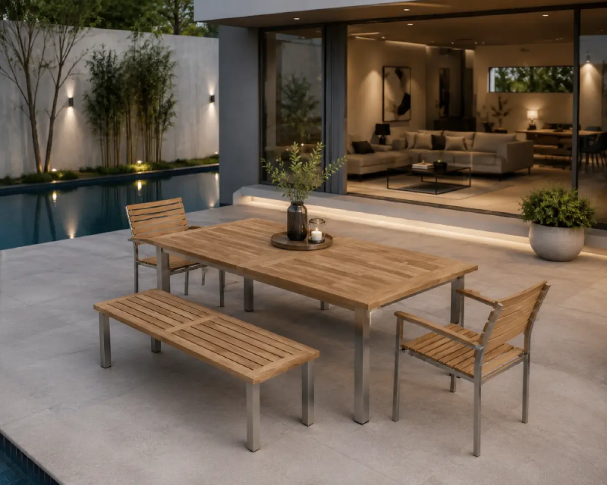 Teakholz-Gartenstuhl Memory mit Arm