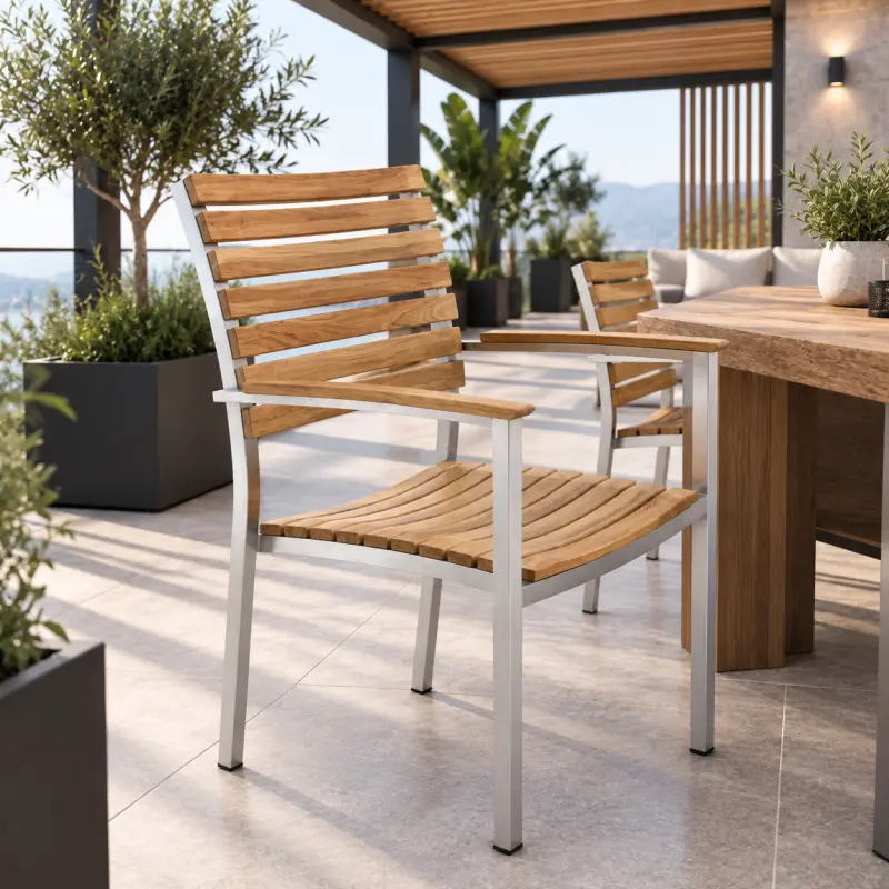 Teakholz-Gartenstuhl Memory mit Arm