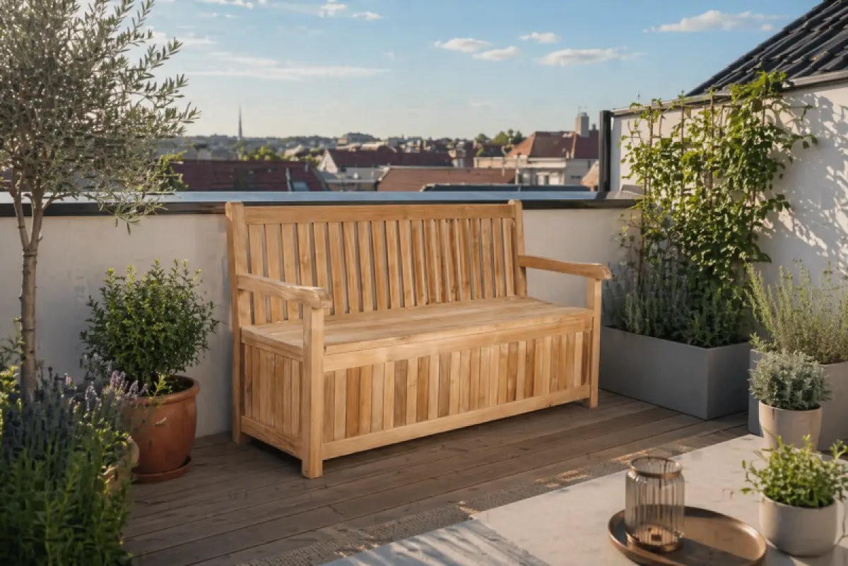 Truhenbank Toronto aus Teakholz 