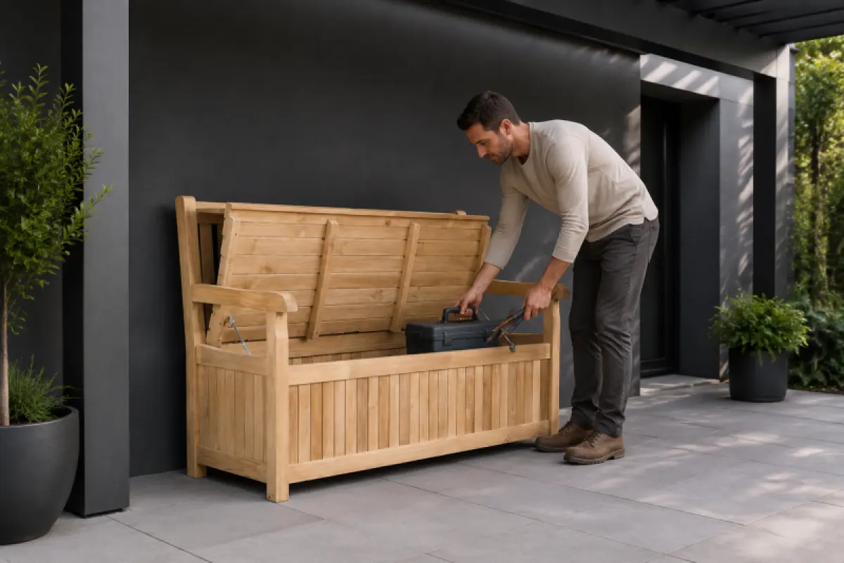 Truhenbank Toronto aus Teakholz 