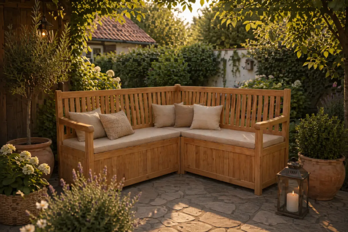 Truhenbank Toronto aus Teakholz 
