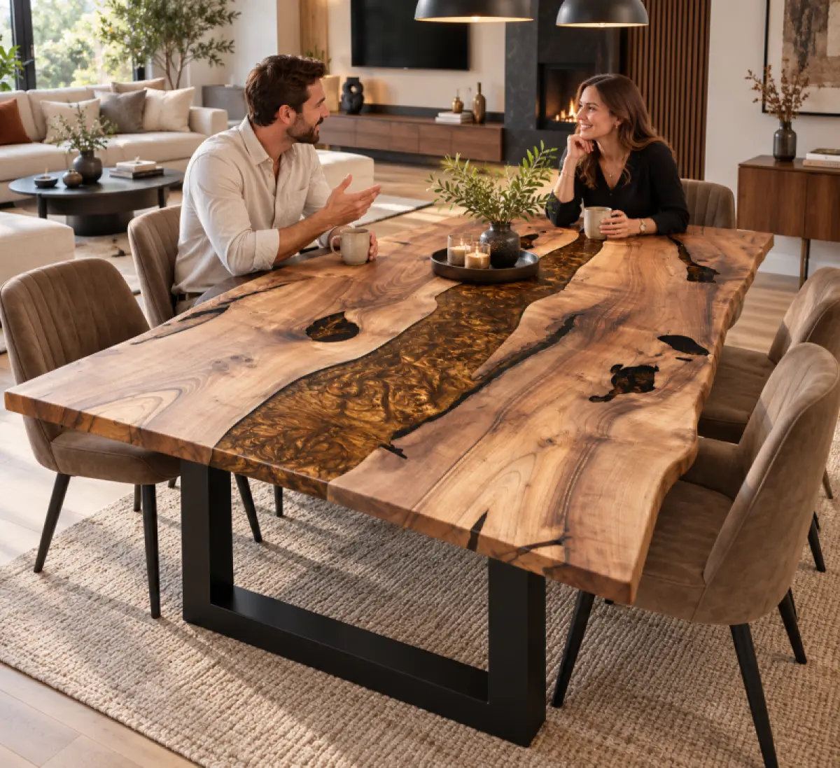 Walnuss Epoxidhartisch Cappuccino River Naturkantig